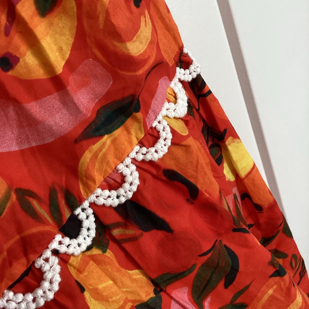 🍊FARM Rio Tiered Midi Skirt Flare Hem New XL Printed Orange Fruit Anthropologie - Picture 9 of 15